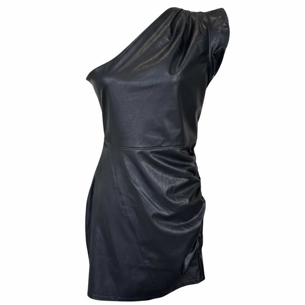 Express Black Faux Leather One-Shoulder Dress Women’s SZ M